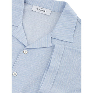 Elegant Light Blue Linen-cotton Men's Shirt