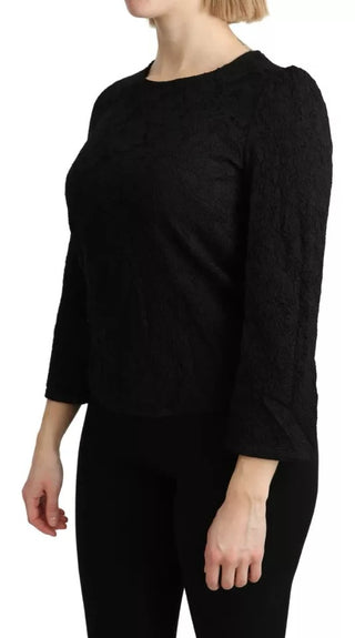 Black Lace Long Sleeves Blouse Staff Top