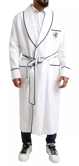 White Linen Belted Robe Dg Logo Sleepwear