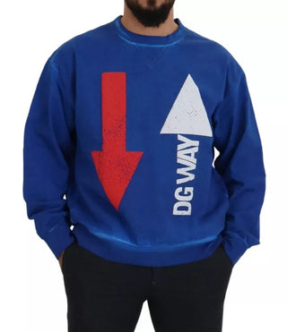 Blue Dgway Cotton Crewneck Pullover Sweater