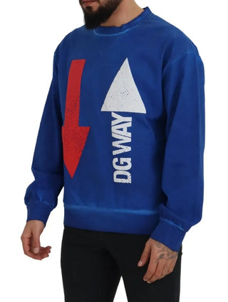 Blue Dgway Cotton Crewneck Pullover Sweater