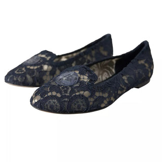 Dark Blue Taormina Lace Slip On Flats Shoes