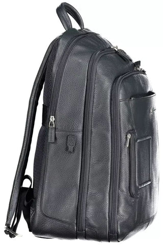 Blue Leather Men Backpack