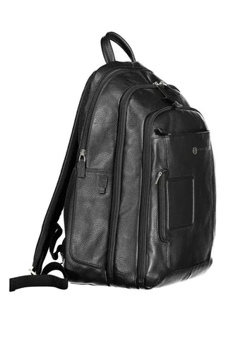 Black Leather Men Backpack