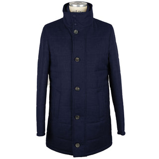 Elegant Wool-cashmere Dark Blue Coat Jacket