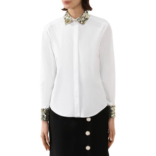 White Cotton Women Shirt With Sequin Accents