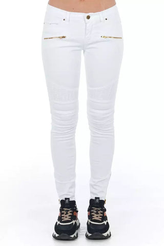 Chic Biker-inspired White Stretch Denim Jeans - Luxury for You