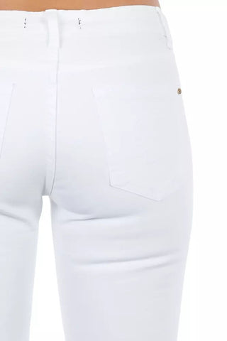 Chic Biker-inspired White Stretch Denim Jeans - Luxury for You