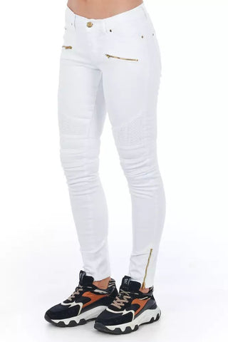 Chic Biker-inspired White Stretch Denim Jeans - Luxury for You