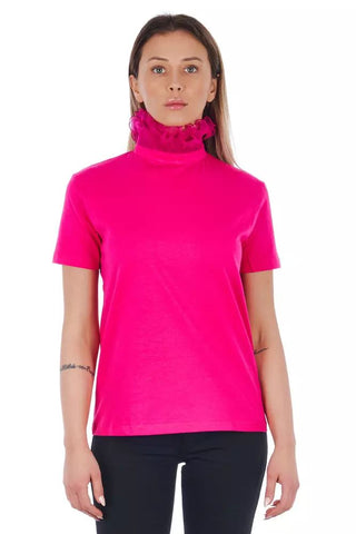 Chic Pink Lace-back High Neck Tee - Luxury for You