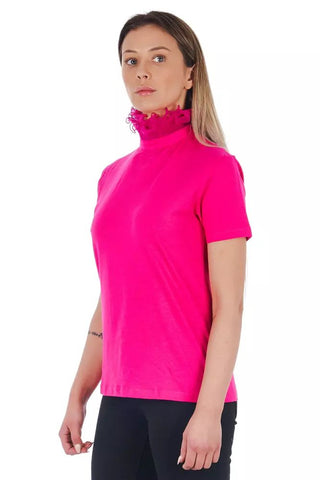 Chic Pink Lace-back High Neck Tee - Luxury for You