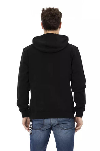 Black Cotton Men Sweater With Hood