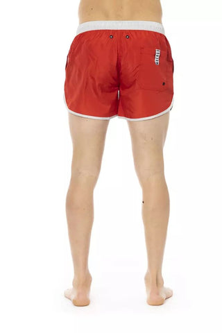 Red Polyester Men Swim Short