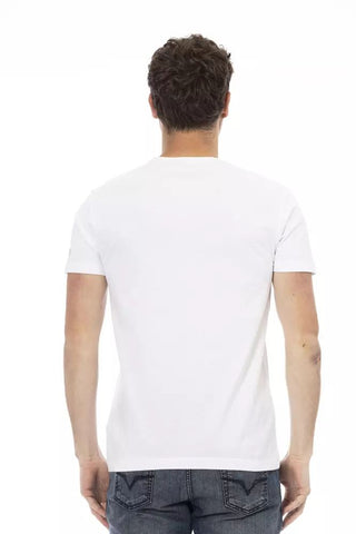 Sleek White Cotton Blend Tee With Graphic Front