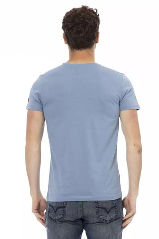 Light Blue Cotton Men T-shirt