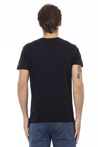 Black Cotton Men V-neck T-shirt