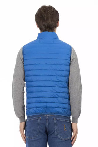 Blue Polyester Men Sleeveless Jacket