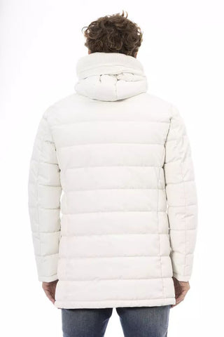 White Polyester Men's Hooded Jacket