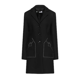 Chic Wool Blend Black Coat With Heart Detail - Luxury for You