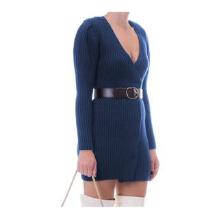 Elegant Long-sleeved Knit Dress With Belt