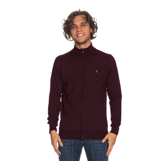 Burgundy Wool-cashmere Blend High-collar Cardigan