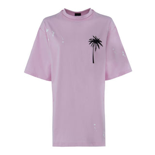 Chic Pink Cotton T-shirt Dress With Unique Print