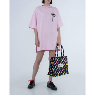 Chic Pink Cotton T-shirt Dress With Unique Print