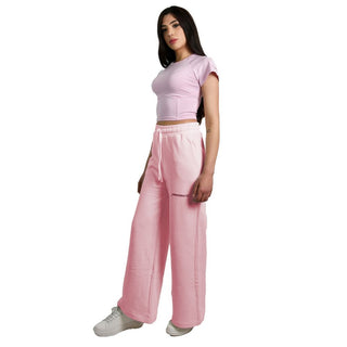 Chic Pink Palazzo Pants With Drawstring