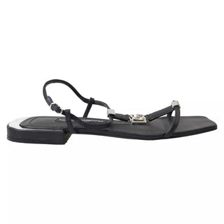 Black Leather Dg Logo Flats Sandals Shoes