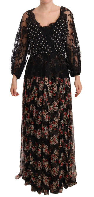 Elegant Lace Floral Maxi Dress With Polka Dots