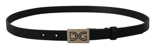 Elegant Black Leather Belt With Silver Buckle