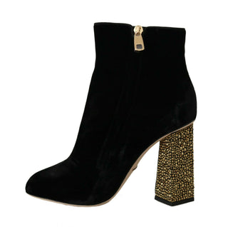 Elegant Velvet Ankle Boots With Crystal Heels - Luxury for You