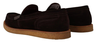 Elegant Suede Crocodile Loafers In Brown