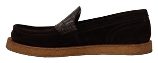 Elegant Suede Crocodile Loafers In Brown