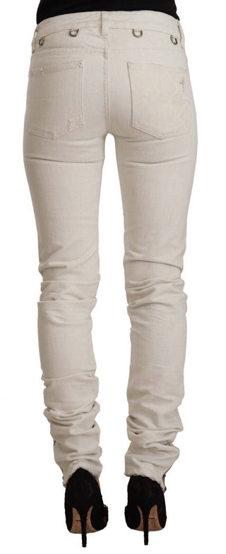 Chic White Mid-waist Slim Fit Jeans