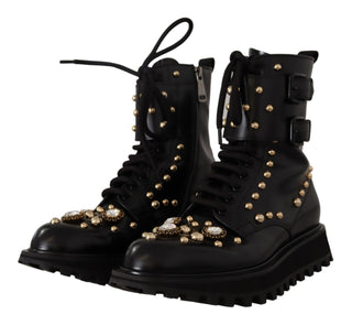 Black Crystal-studded Formal Boots