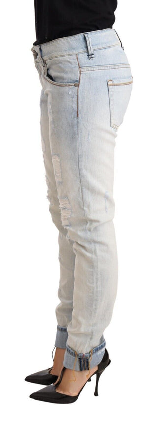 Chic Light-blue Folded Hem Denim Jeans