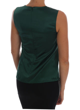 Sleeveless Silk Top In Dark Green