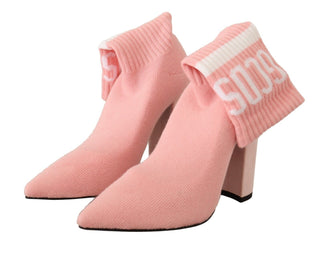 Chic Pink Suede Ankle Boots With Logo Socks