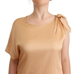 Elegant One-sleeve Beige Shift Dress