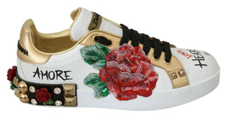 Elegant Sequined Floral Leather Sneakers - Luxury for You