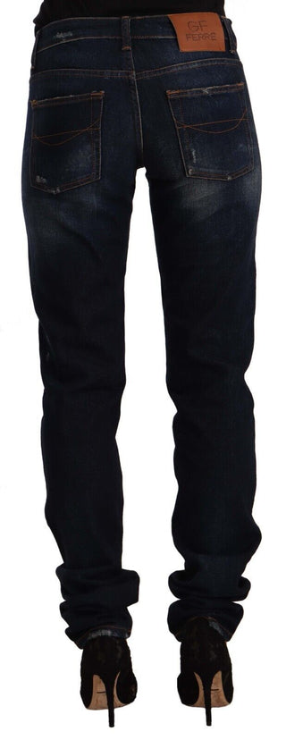 Chic Mid-waist Skinny Jeans In Dark Blue Wash