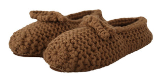 Elegant Wool Knit Ballerina Flats In Brown