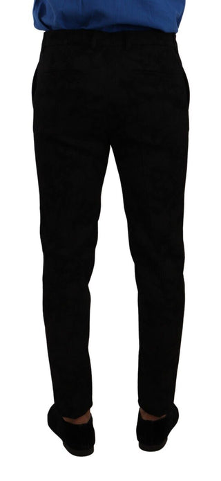 Elegant Slim Fit Dress Pants In Black Brocade