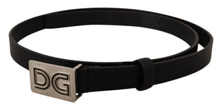 Elegant Black Leather Belt With Silver Buckle