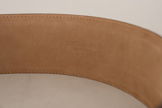 Elegant Brown Leather Belt With Gold Oval Buckle