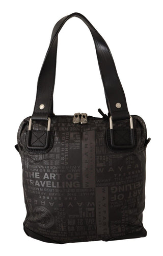 Chic Black And Gray Fabric Shoulder Handbag