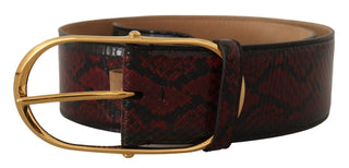 Elegant Red Python Leather Belt With Gold Buckle