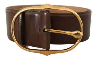 Elegant Brown Leather Belt With Gold Buckle