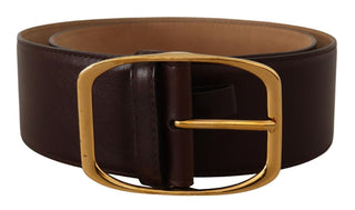 Elegant Dark Brown Leather Belt With Gold Buckle